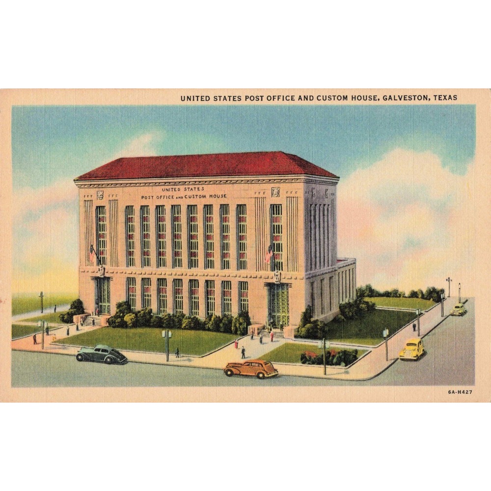 Vintage Galveston Texas US Post Office and Custom House Linen Postcard 6A-H427 - Picture 1 of 2